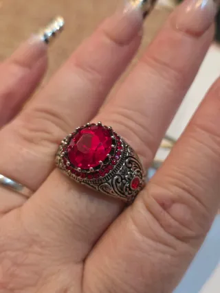 Anillo Plata Tibetana con Piedra Roja Talla  30
