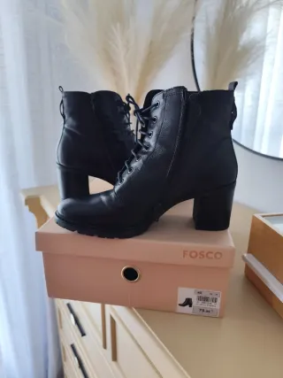 Botines Fosco Piel Negros Talla 40 Tacón 7cm