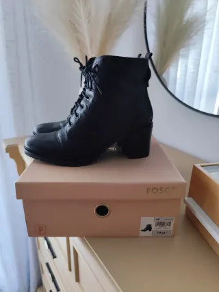 Botines Fosco Piel Negros Talla 40 Tacón 7cm