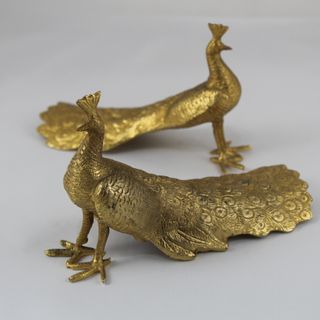 2 Pavos Reales Bronce Dorado Vintage 1960s