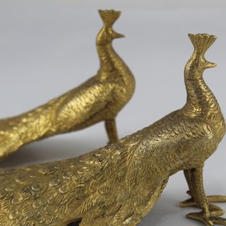 2 Pavos Reales Bronce Dorado Vintage 1960s