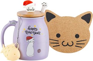 Taza de Navidad con diseño de gato, bonita taza de