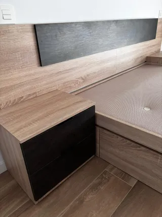 Cabecero y 2 mesitas roble/óxido