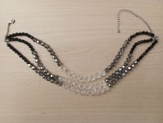 Collana 3 fili perline nere e grigie