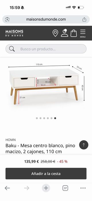 Mesa de centro blanca pino macizo