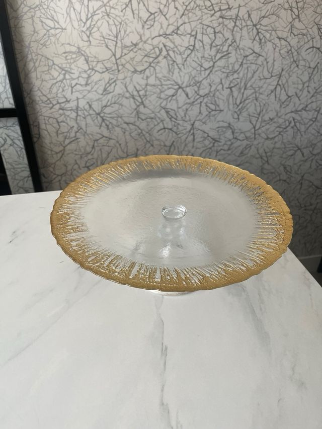 Plato para tarta de cristal dorado