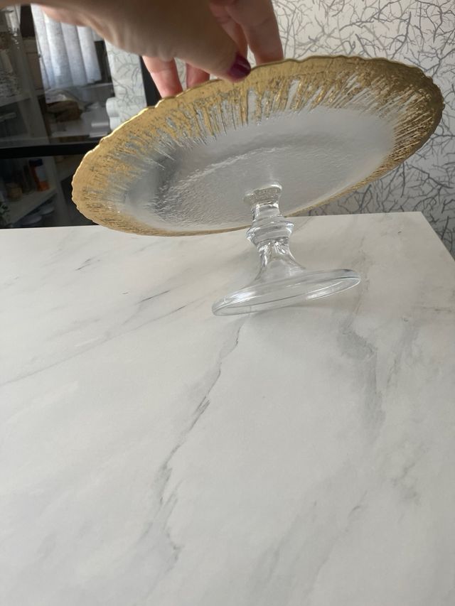 Plato para tarta de cristal dorado