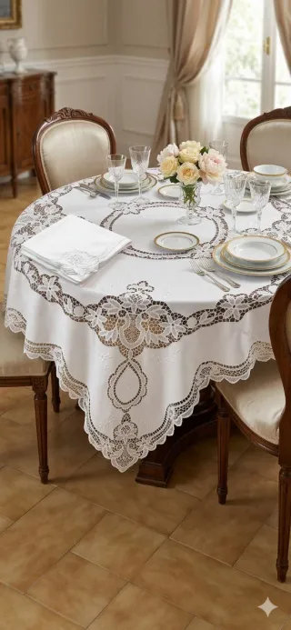 Tovaglia Lino Ricamata Pizzo Cantù