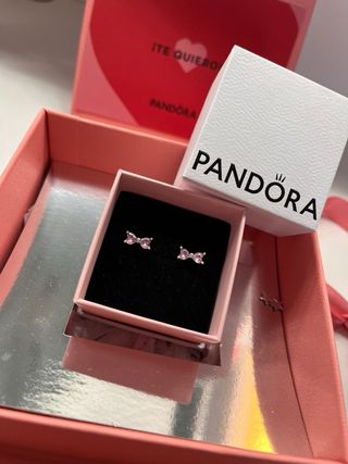 Pendientes Lazo Rosa Pandora Plata