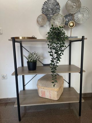 Estantería madera, metal y ratán