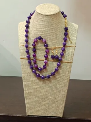 Set gioielli pietre viola collana bracciale orecch