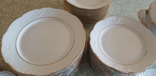 Vajilla blanca y juego cafe con perfil dorado 12 s