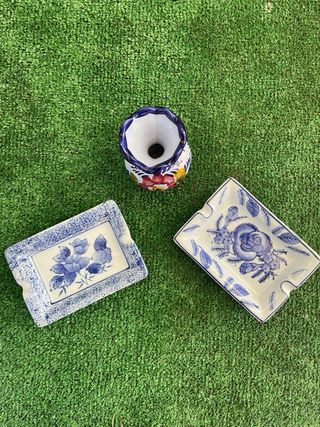 Vaso e 2 Piatti Decorativi in Ceramica