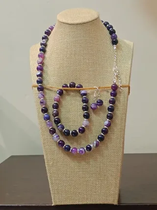 Set Collana Bracciale Orecchini Viola Agata