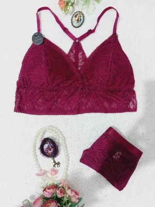 Set Lencería Encaje Burdeos XL