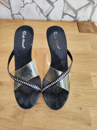 Sandalias tacón transparentes negras 37