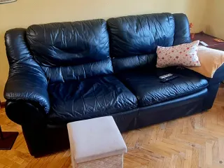 Sofá de piel negro 3 plazas