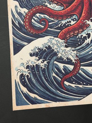 Poster tela 30x40 cm - Kraken e Monte Fuji