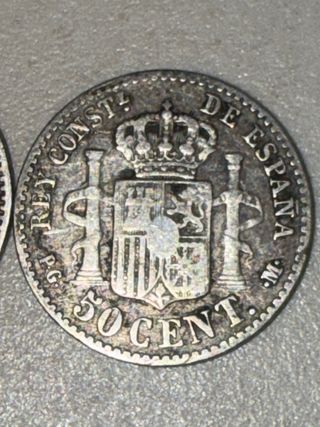 Dos monedas de 50 céntimos 1892 y 1900