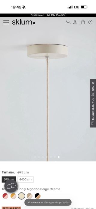 Lámpara Techo Benavid Sklum Beige Algodón Lino