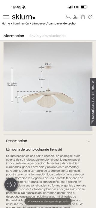 Lámpara Techo Benavid Sklum Beige Algodón Lino