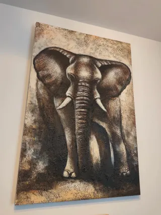 Cuadro Elefante Africano Óleo Tonos Marrones