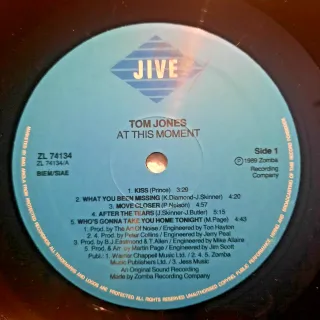 Tom Jones At This Moment LP 12" 33 RPM 1989