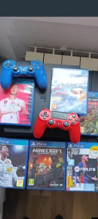 Ps4 slime con cables 2 mandos y 5 juegos