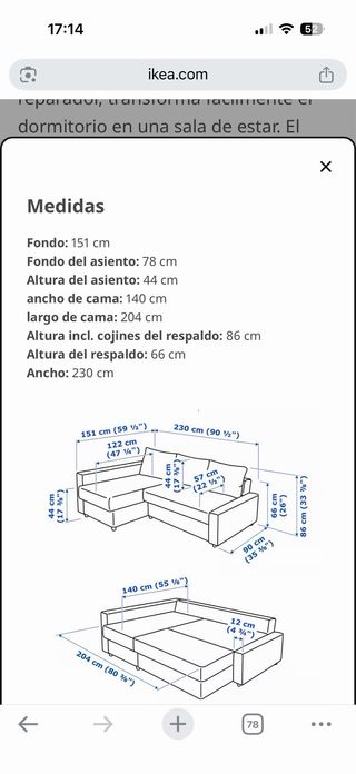 Sofá Cama Ikea 230cm Gris