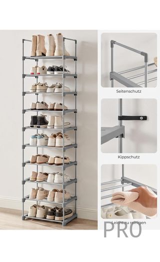 Zapatero abierto de 10 niveles, armario alto para zapatos