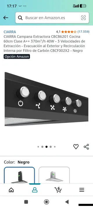 Campana Extractora CIARRA CBCB6201 Negra