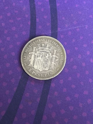 Moneda 5 Pesetas España 1870 Plata Moneda antigua
