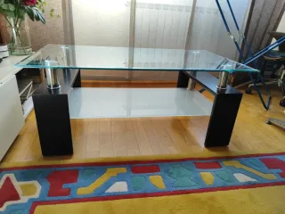 Mesa de centro cristal y metal