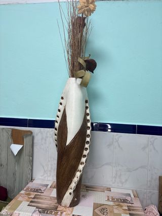 Jarrón Decorativo Madera y Tela