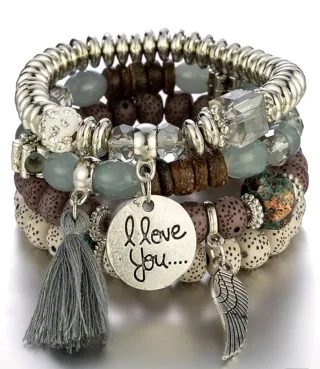 Pulsera bohemia multicapa plata