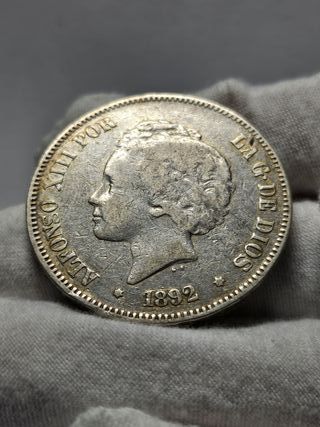 Moneda de plata 5 Pesetas 1892 *92 PGM de España
