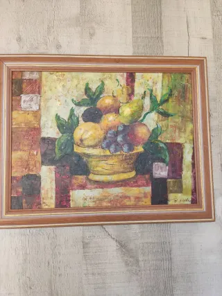 Pintura al óleo de bodegón con marco