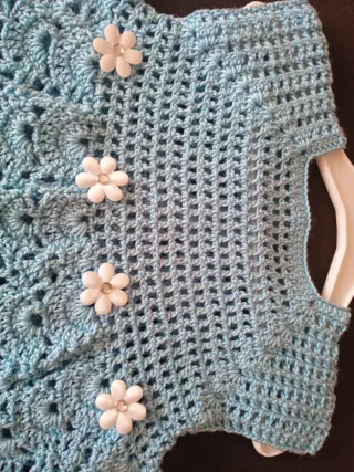 Vestido bebé crochet azul flores