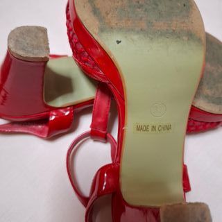 Sandalias Tacón Medio Rojas Top Girl