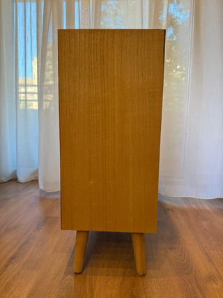 Cómoda 3 cajones madera y ratán