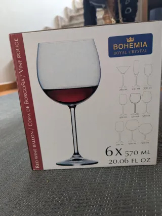 6 Copas de vino tinto en cristal Bohemia