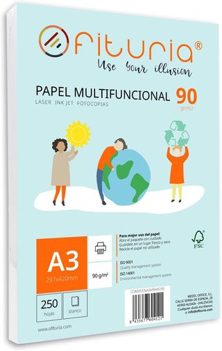 Paquete de folios A3 de 90gr con 250 Hojas Blancas