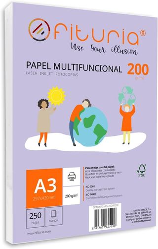 Paquete de folios A3 de 90gr con 250 Hojas Blancas