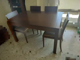 Conjunto mesa y 6 sillas en madera de nogal