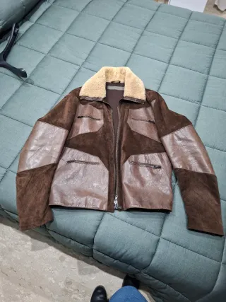 Giubbino in pelle scamosciata e pelle marrone c