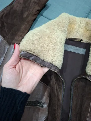 Giubbino in pelle scamosciata e pelle marrone c