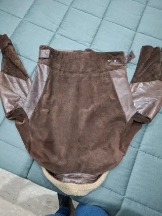 Giubbino in pelle scamosciata e pelle marrone c