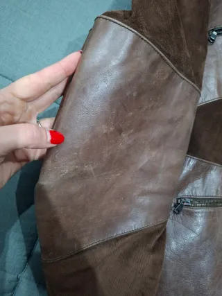 Giubbino in pelle scamosciata e pelle marrone c