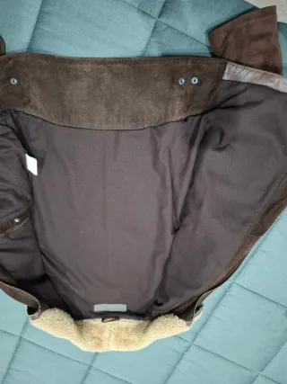 Giubbino in pelle scamosciata e pelle marrone c