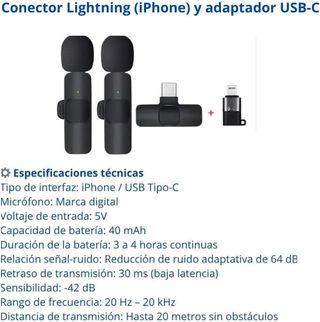 Microfono inalámbrico para iPhone 11-15 y Android
